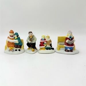 Vintage Lemax Ceramic Christmas Village Figures Figurines Set of 4, 2”